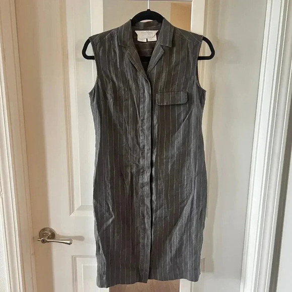 1111 Max Mara Linen Button Up Striped Dress Size 4 Color Gray - Picture 1 of 5